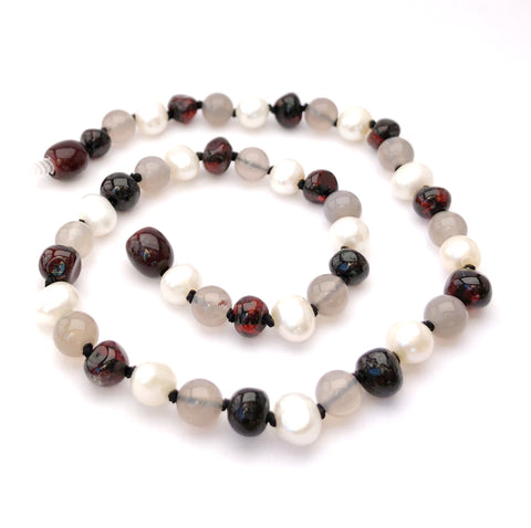 Dark Amber, Gemstone, and Pearl Necklace - Crunch Natural Parenting is where to buy