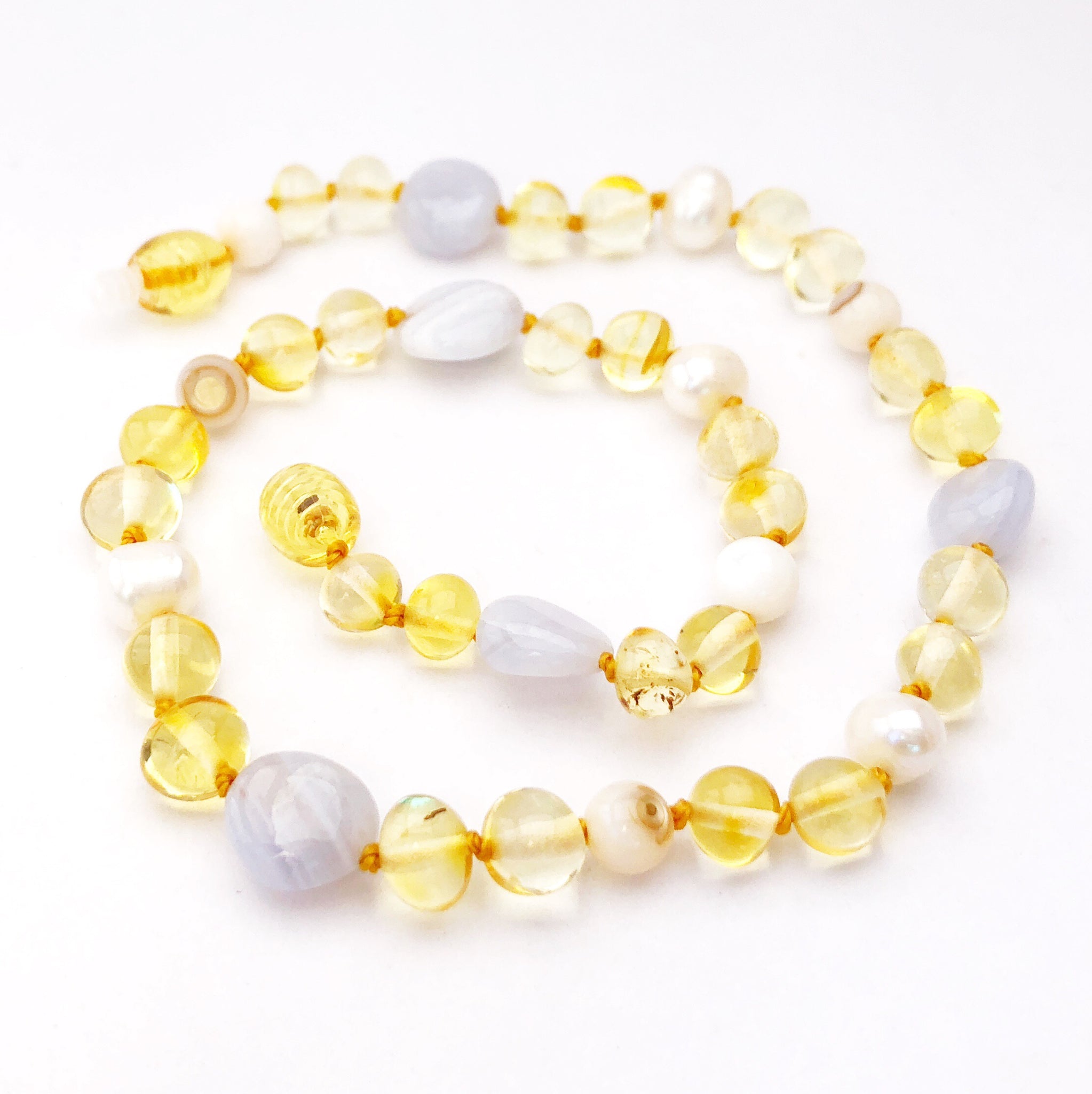 Amber, Pearl and Blue Chalcedony Necklace