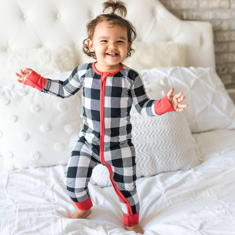 Little Sleepies - Black/White Plaid convertible romper/sleeper - Crunch Natural Parenting is where to buy