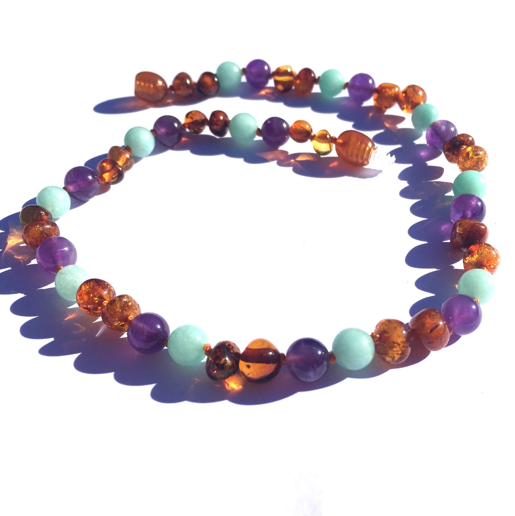 Amber and Gemstone Necklace - Bluebell - Crunch Natural Parenting is where to buy