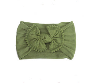 Pom Pom Trim Baby Headband - Olive Green Headband - Crunch Natural Parenting is where to buy